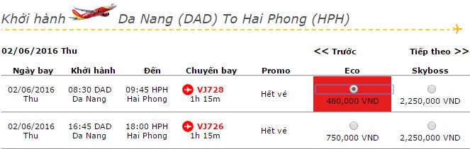 Vé máy bay Đà Nẵng Hải Phòng